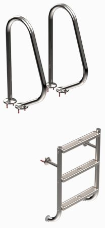 Ideal Eichenwald - Modell 04 Leiter TINA geteilt Ø40 *V4A* - 3-stufig mit 2 Griffbögen Typ 150R (mit Rosetten)