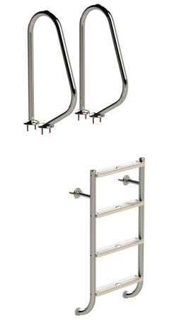 Ideal Eichenwald - Modell 04 Leiter TINA geteilt Ø40 *V4A* - 4-stufig mit 2 Griffbögen Typ 150R (mit Rosetten)