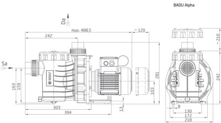 Schwimmbad Filterpumpe Badu Alpha-Badu Alpha 12: P1= 0,65/P2= 0,45