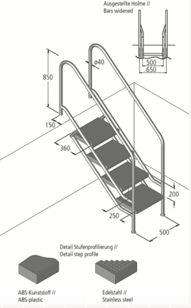 Ideal Eichenwald - Modell 08.1 Treppe MIAMI Ø40 *V4A* - 6-stufig VARIO ohne Montageset ABS - Stufen