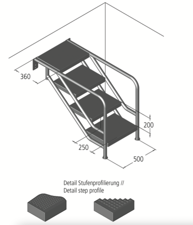 Ideal Eichenwald - Modell 08.3 Treppe MIAMI nur Unterteil Ø40 *V4A* - 8-stufig, ABS-Stufen