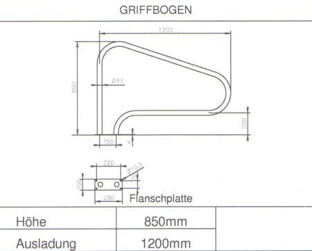 Schwimmbecken-Haltegriff Edelstahl V2A für römische Treppen