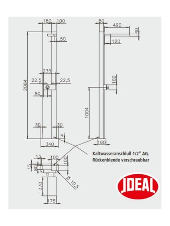 Ideal Eichenwald - Modell 70 Solardusche TONGA V2A / ALU