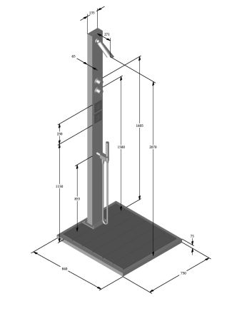 Ideal Eichenwald - Modell 70 Dusche MALTA V2A/WPC inkl. Bodenplatte