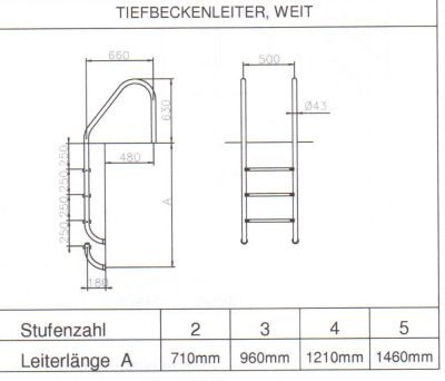 Ideal Eichenwald - Modell 56 Tiefbeckenleiter WEITE Ausladung Ø43 V2A